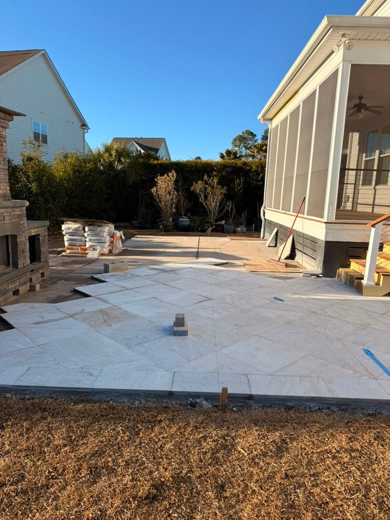 Custom stone patio and walkway
